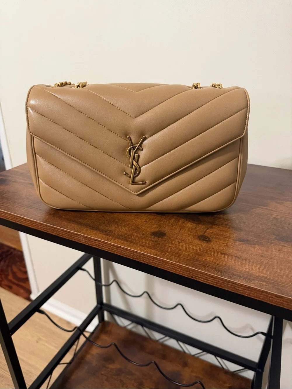 AUTHENTIC YSL Medium LouLou Lambskin Purse - Natural Tan